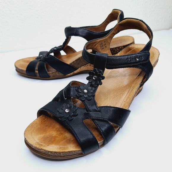 Taos Strappy Sandals Wedge 39 UK 6 US 9 Leather Comfort Cork Floral Rhinestone - Picture 2 of 14